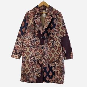 Chico's Paisley Long Blazer Jacket Navy Burgundy Size Large (12/14)